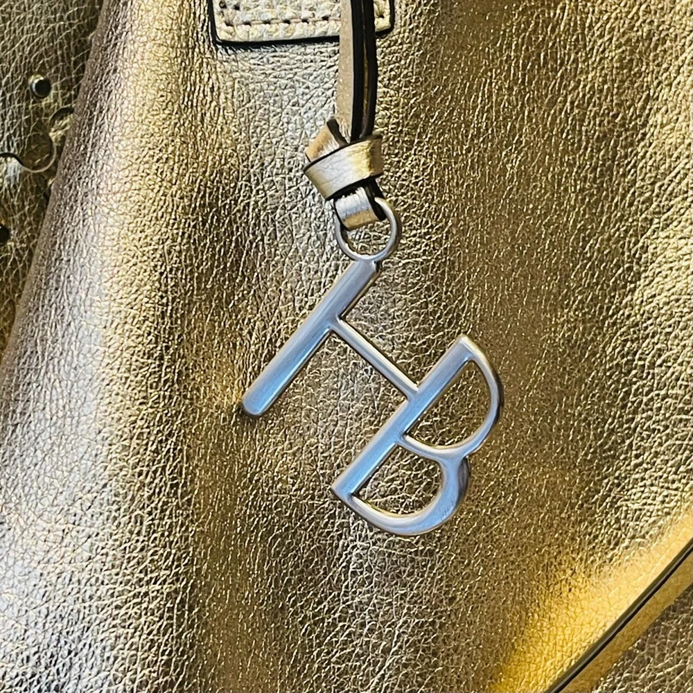 HENRI BENDEL Astrid Reversible Leather Suede Metallic Gold Snakeskin Python Hobo